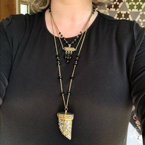 Layered Horn Boho Gold Mosaic Gorgeous Statement Necklace